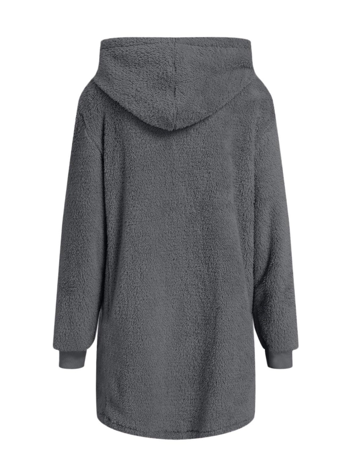 Fuzzy Pocketed Zip Up Long Sleeve Hooded Jacket Trendsi