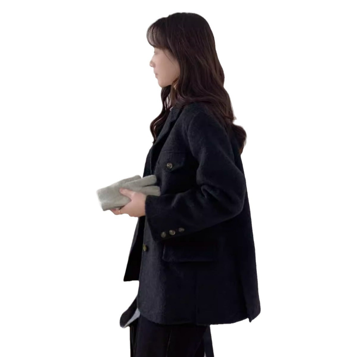 Suit style double-sided wool coat, short, small, front shoulder, thick, warm, classic cashmere woolen coat eprolo