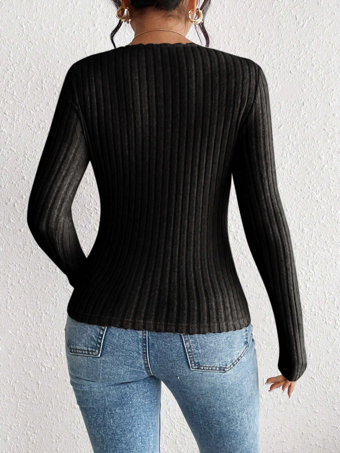 Honey Ribbed Long Sleeve T-Shirt Trendsi