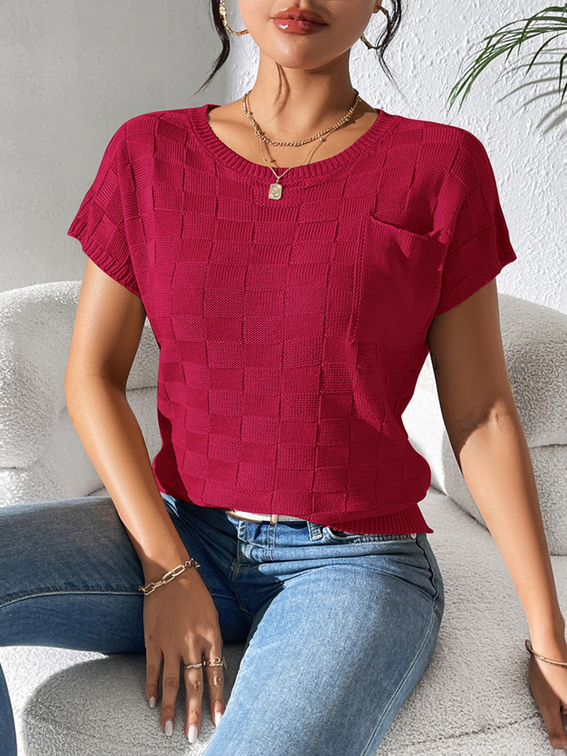 Round Neck Short Sleeve Knit Top - House of Cardwell