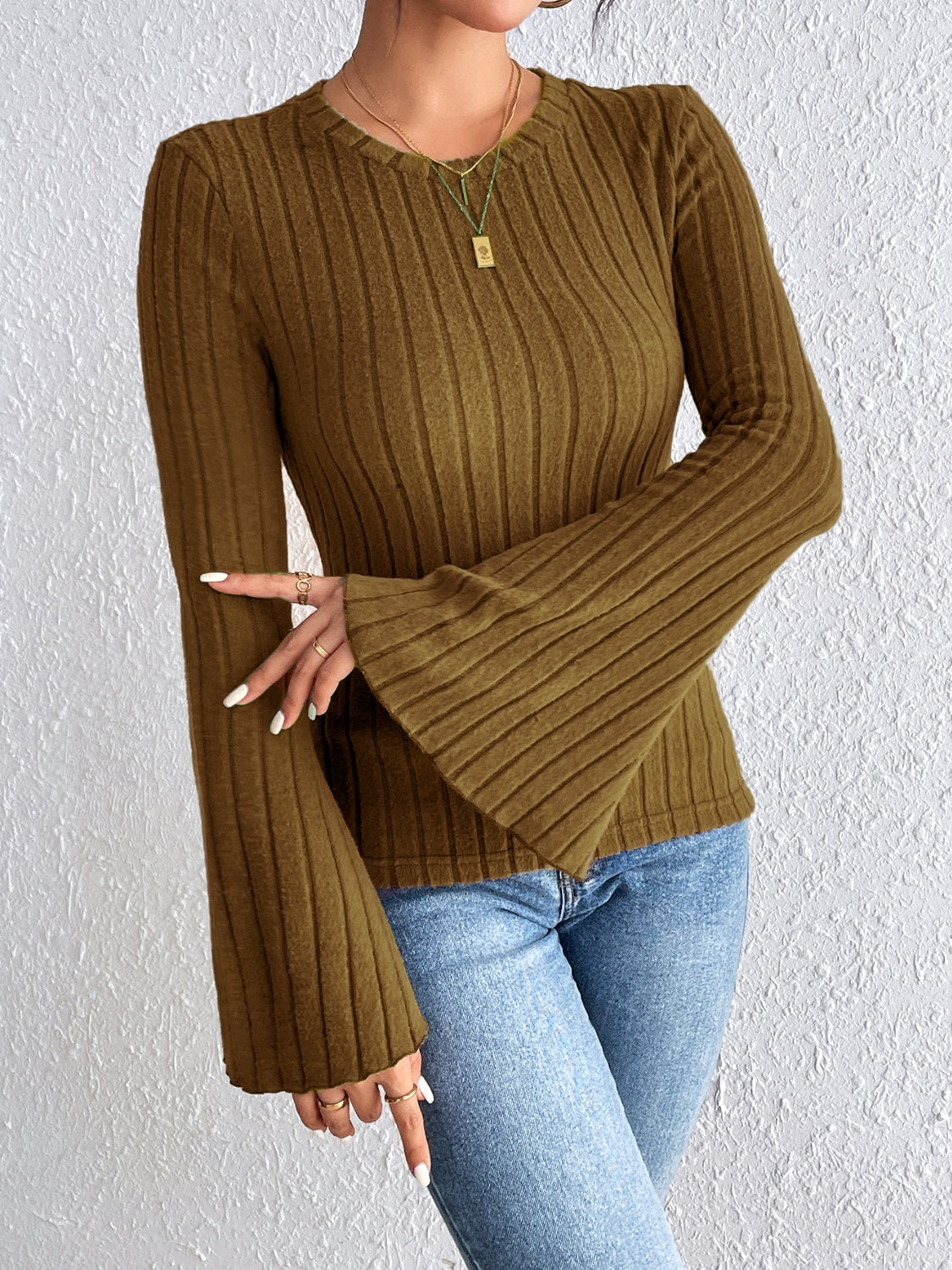 Honey Round Neck Flare Sleeve T-Shirt Trendsi