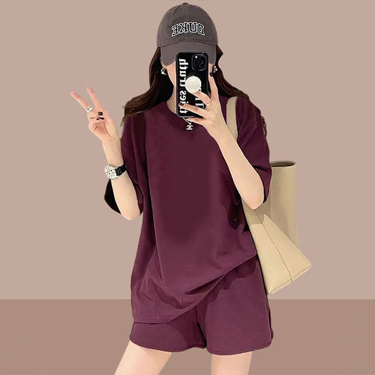Baja Summer Plus Size Casual Two-Piece Short Sleeve Suit Set eprolo