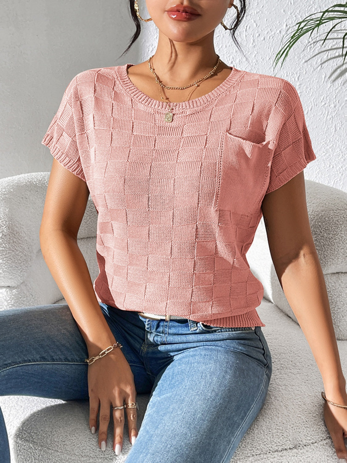 Round Neck Short Sleeve Knit Top - House of Cardwell