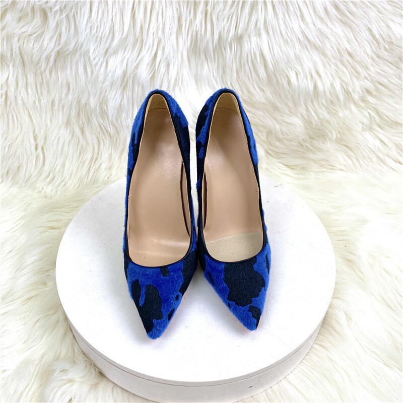 Tikicup Blue Cow Women Hairy Flock Pointy Toe High Heel Shoes Comfortable Elegant Ladies Formal Dress Slip On Stiletto Pumps - House of Cardwell