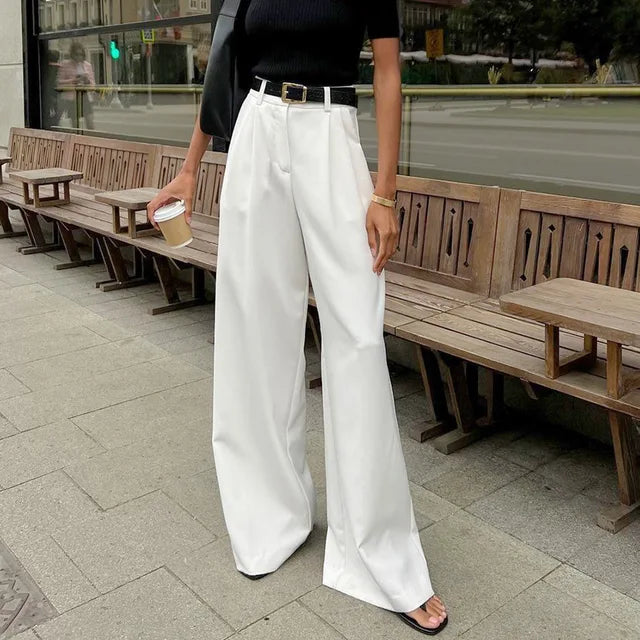 New white high waisted wide leg pants - House of Cardwell