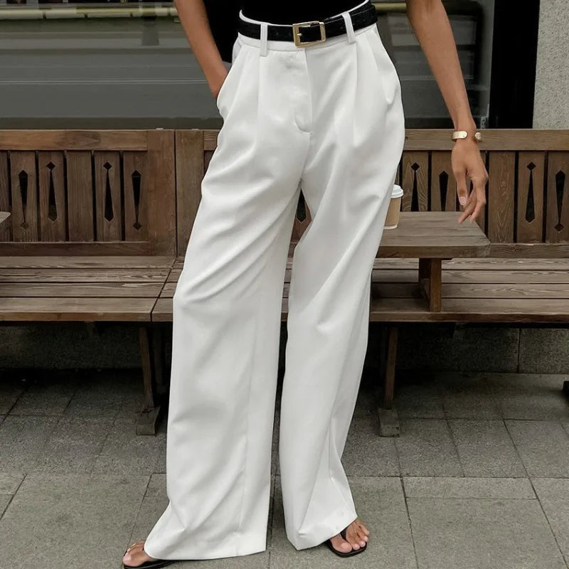 New white high waisted wide leg pants - House of Cardwell