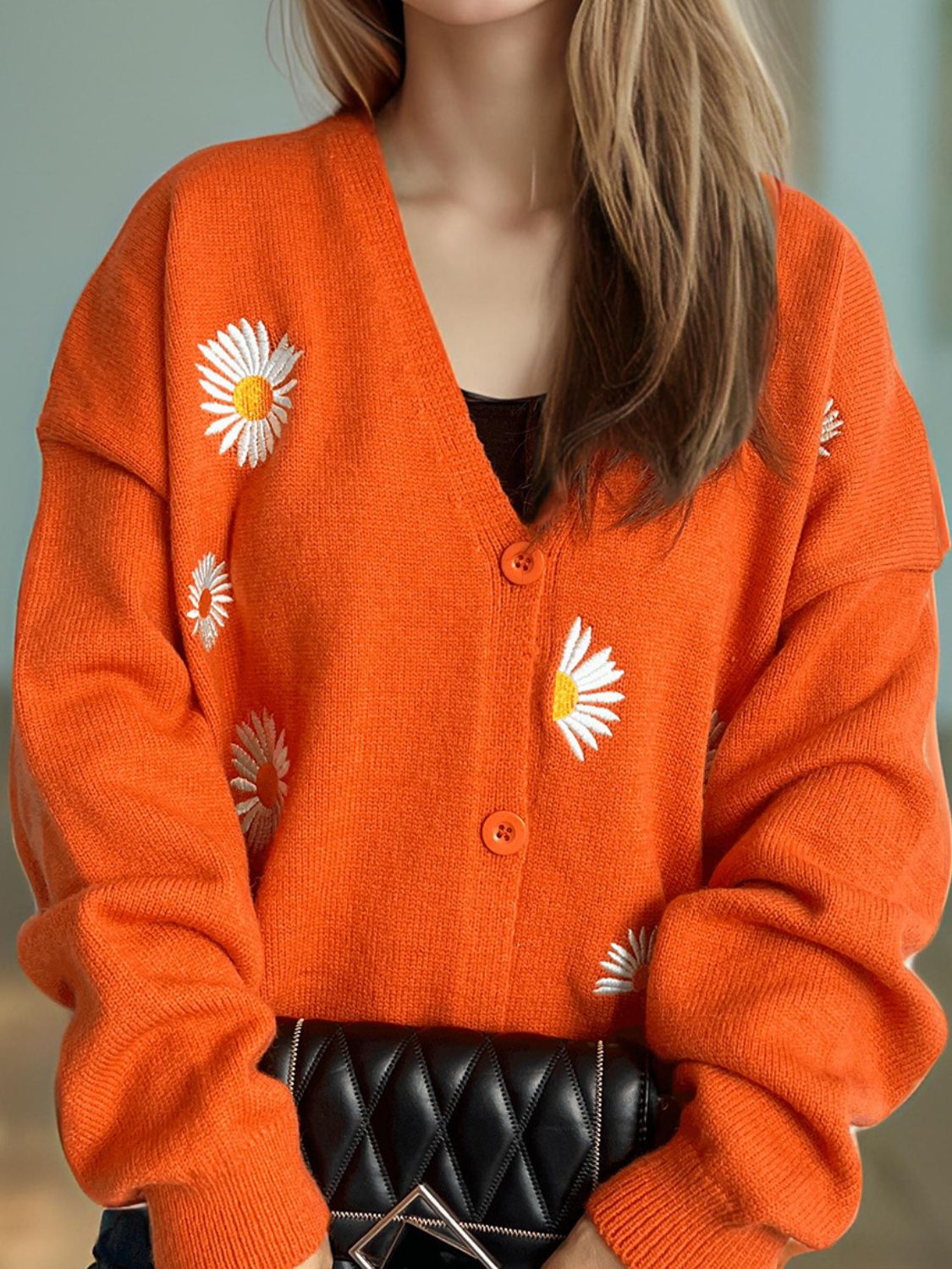 Daisy Button Up V-Neck Cardigan Trendsi