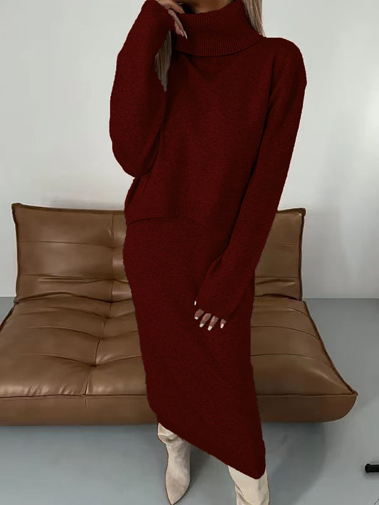 Warm & Cozy Autumn/Winter Knitted High Neck Long Sleeve Two Piece Sweater Dress eprolo