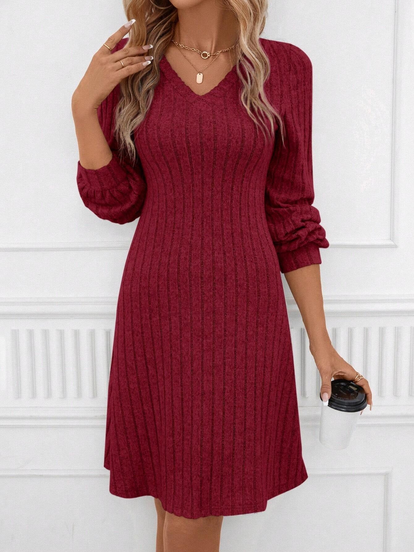 European and American commuting style wine red dress, high waist slim fit mid length skirt for women eprolo