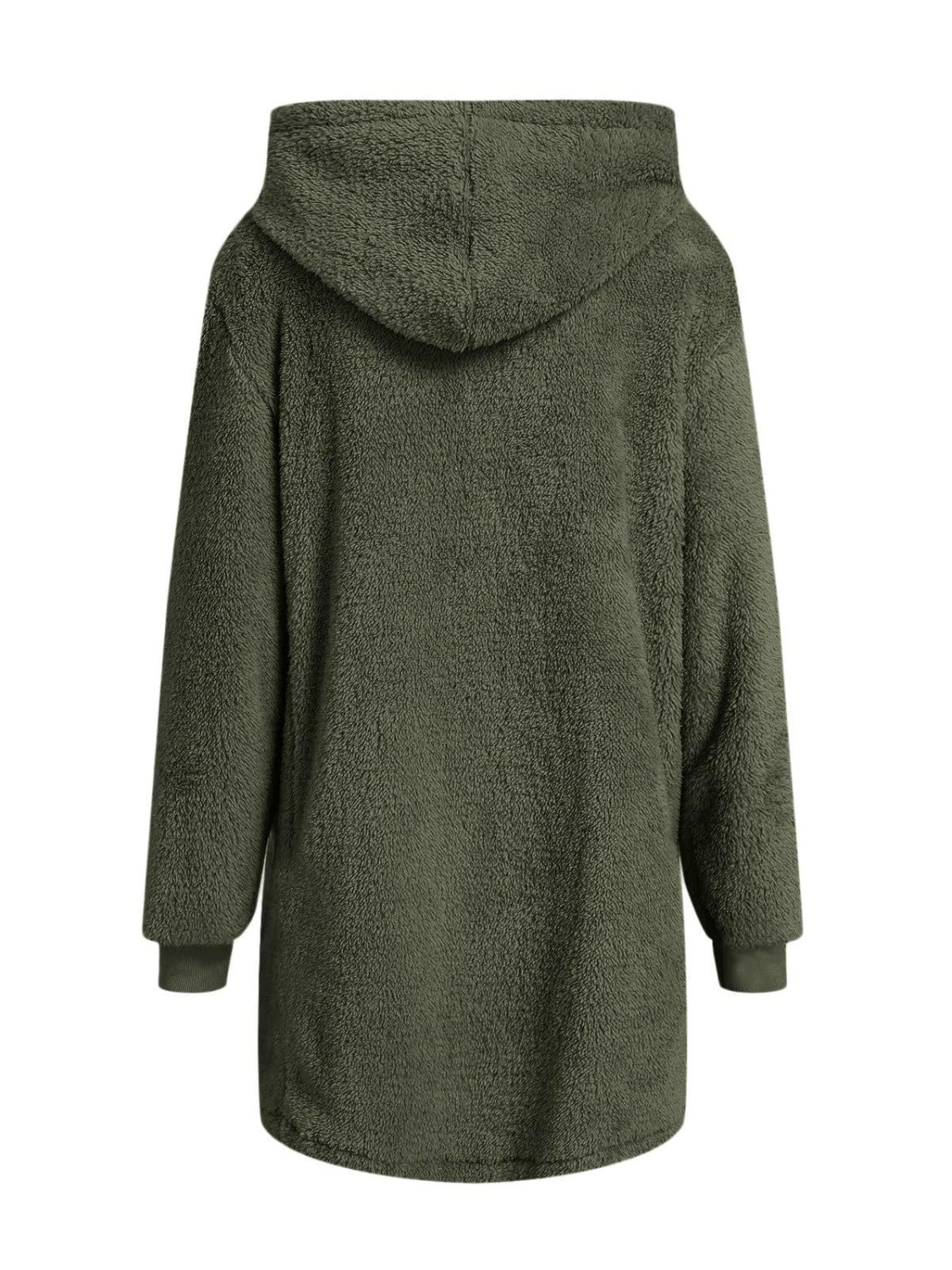 Fuzzy Pocketed Zip Up Long Sleeve Hooded Jacket Trendsi