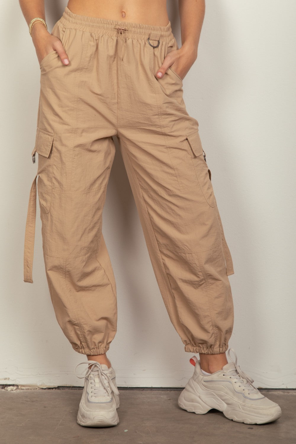 VERY J Elastic Waist Woven Cargo Pants Trendsi