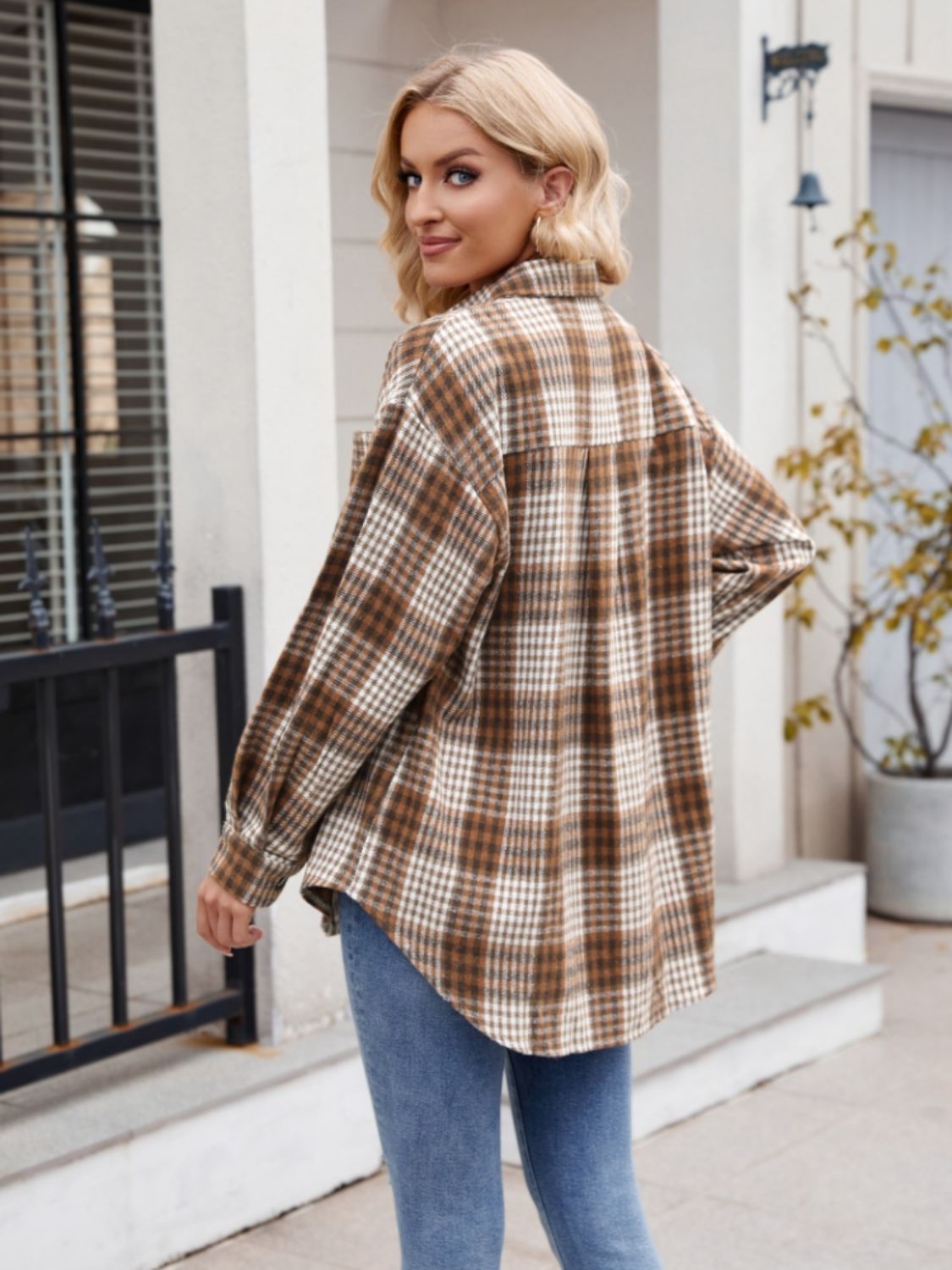 Throw -It-On Plaid Collared Neck Long Sleeve Shirt - House of Cardwell