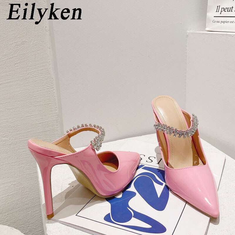 Fashion Design Crystal Pumps Women Sexy Pointed Toe High Heels Sandals Wedding Bride Prom Mules Slippers Shoes - House of Cardwell