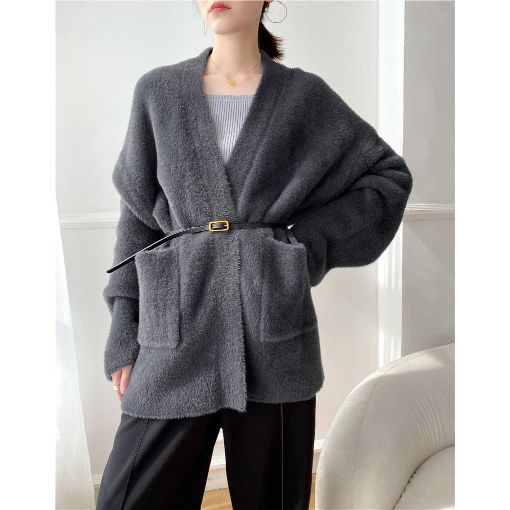 Heavy cargo temperament imitates mink fur sweater jacket women's loose and lazy thick knitted cardigan without shedding hair eprolo