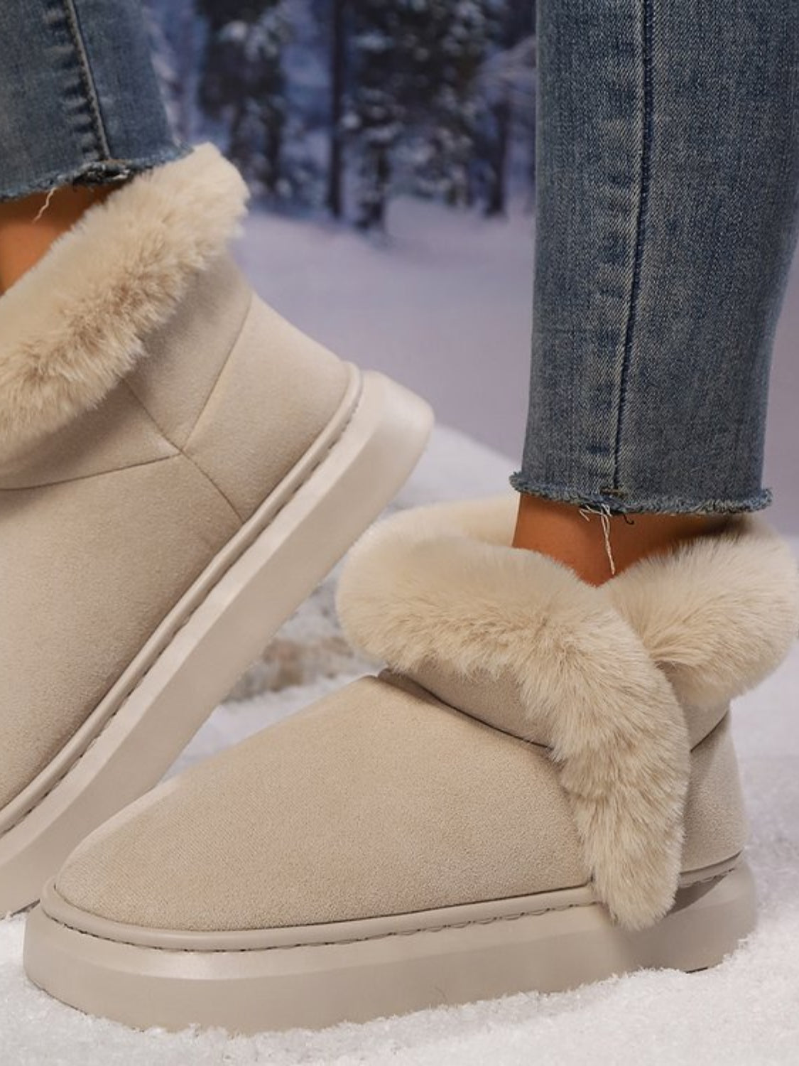 Faux Fur Round Toe Platform Boots Trendsi