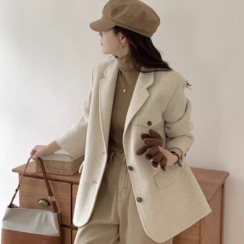 Suit style double-sided wool coat, short, small, front shoulder, thick, warm, classic cashmere woolen coat eprolo