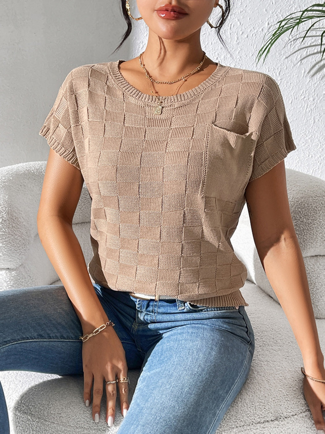 Round Neck Short Sleeve Knit Top - House of Cardwell