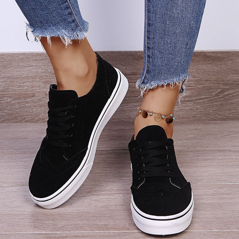 Lace-Up Suedette Flat Sneakers - House of Cardwell