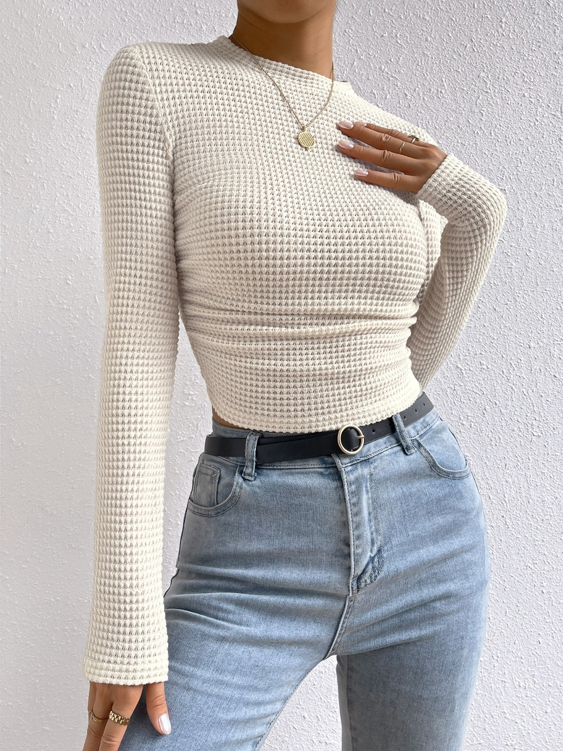 Honey Round Neck Long Sleeve T-Shirt Trendsi