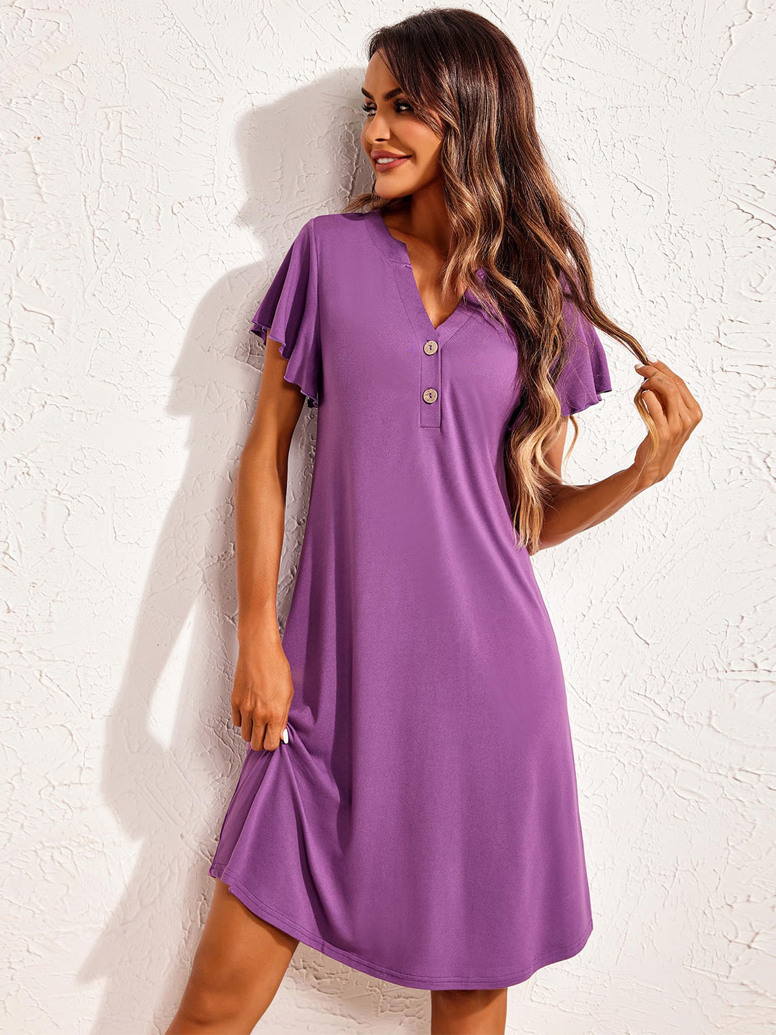 Notched Short Sleeve Lounge Dress Trendsi