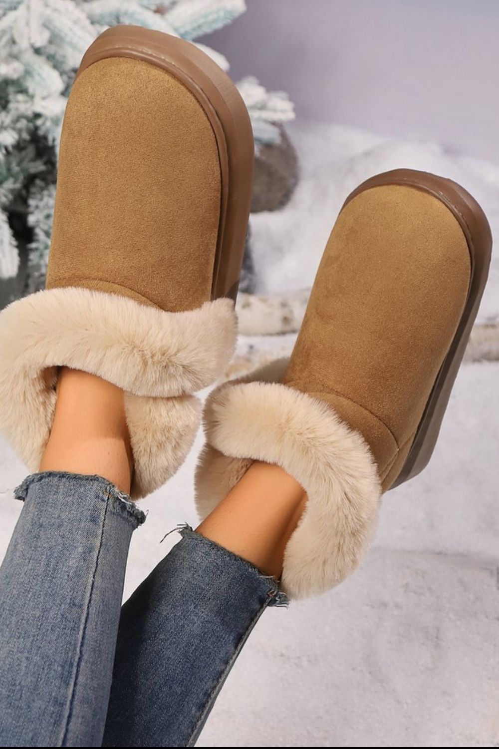 Faux Fur Round Toe Platform Boots Trendsi