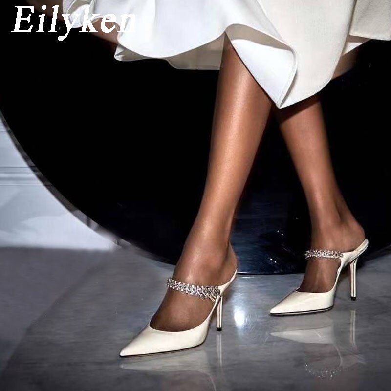 Fashion Design Crystal Pumps Women Sexy Pointed Toe High Heels Sandals Wedding Bride Prom Mules Slippers Shoes - House of Cardwell