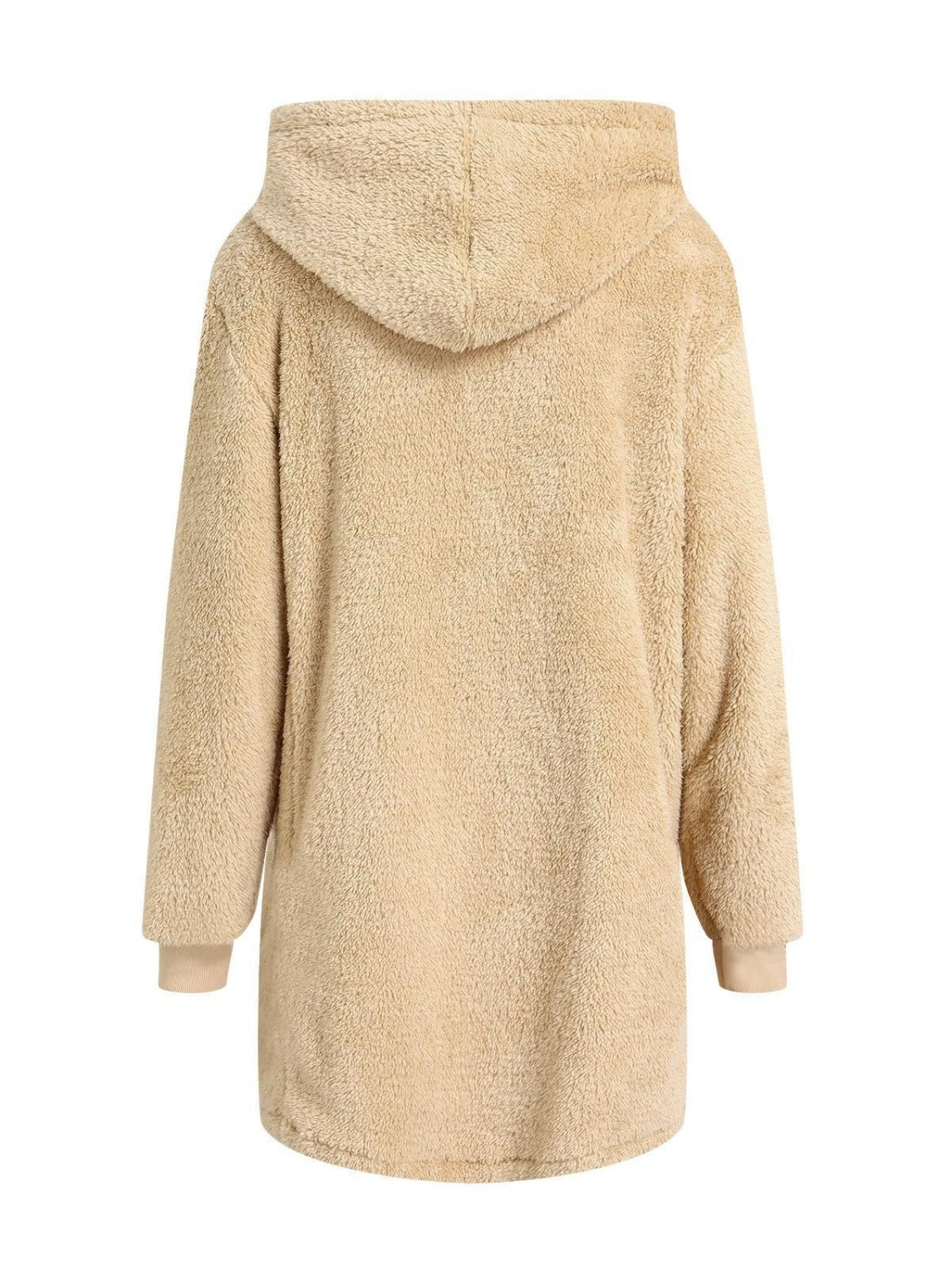 Fuzzy Pocketed Zip Up Long Sleeve Hooded Jacket Trendsi