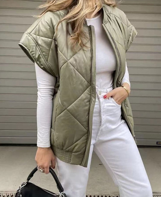 Casual Fashionable Cotton Round Neck Sleeveless Solid Minimalist Winter Jacket eprolo