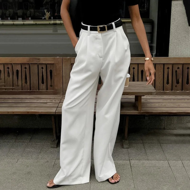 New white high waisted wide leg pants - House of Cardwell