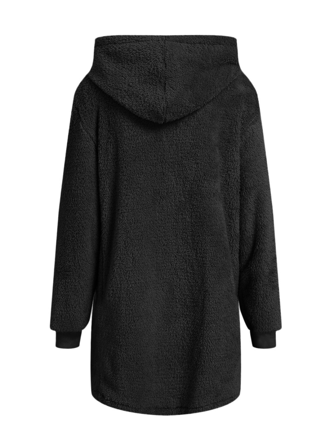 Fuzzy Pocketed Zip Up Long Sleeve Hooded Jacket Trendsi