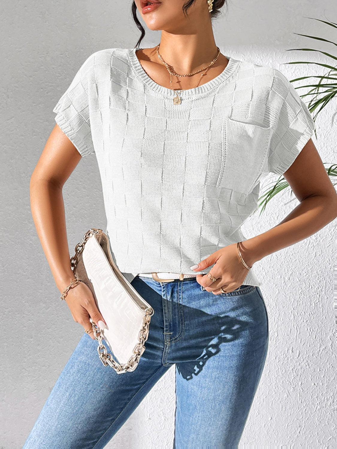 Round Neck Short Sleeve Knit Top - House of Cardwell