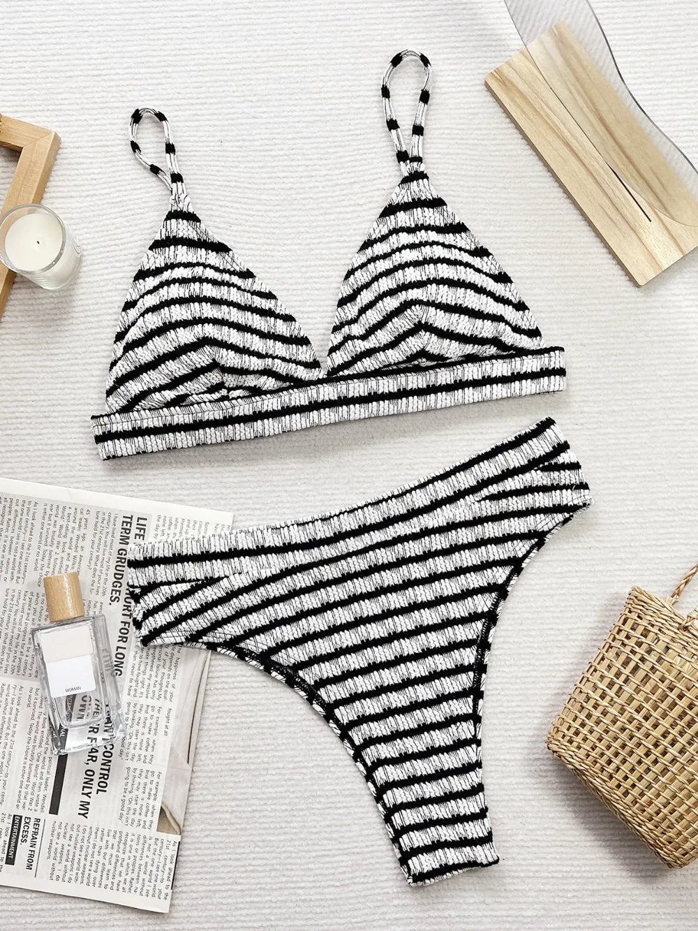 Model wearing a Striped V-Neck Two-Piece Swim Set – colorful bikini with flattering V-neckline

