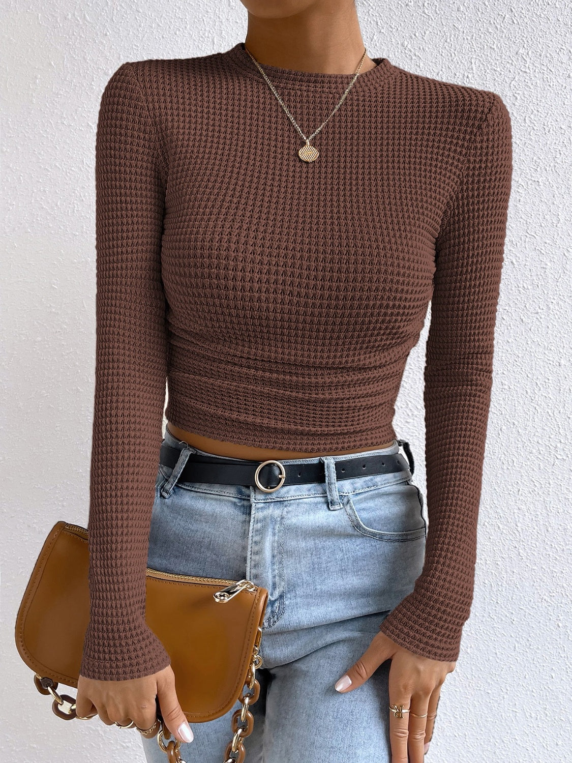 Honey Round Neck Long Sleeve T-Shirt Trendsi