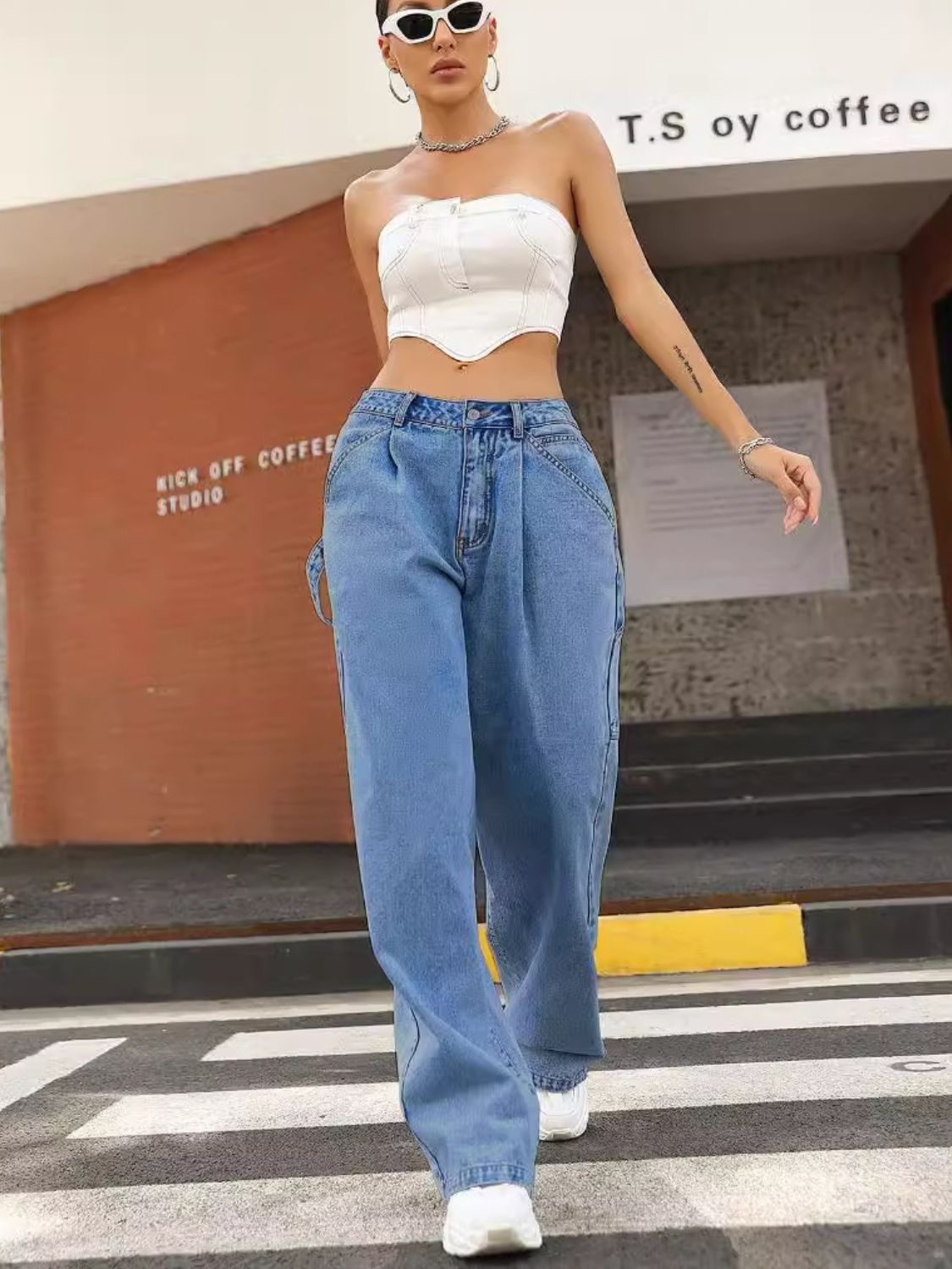 Wide Leg Jeans with Pockets Trendsi