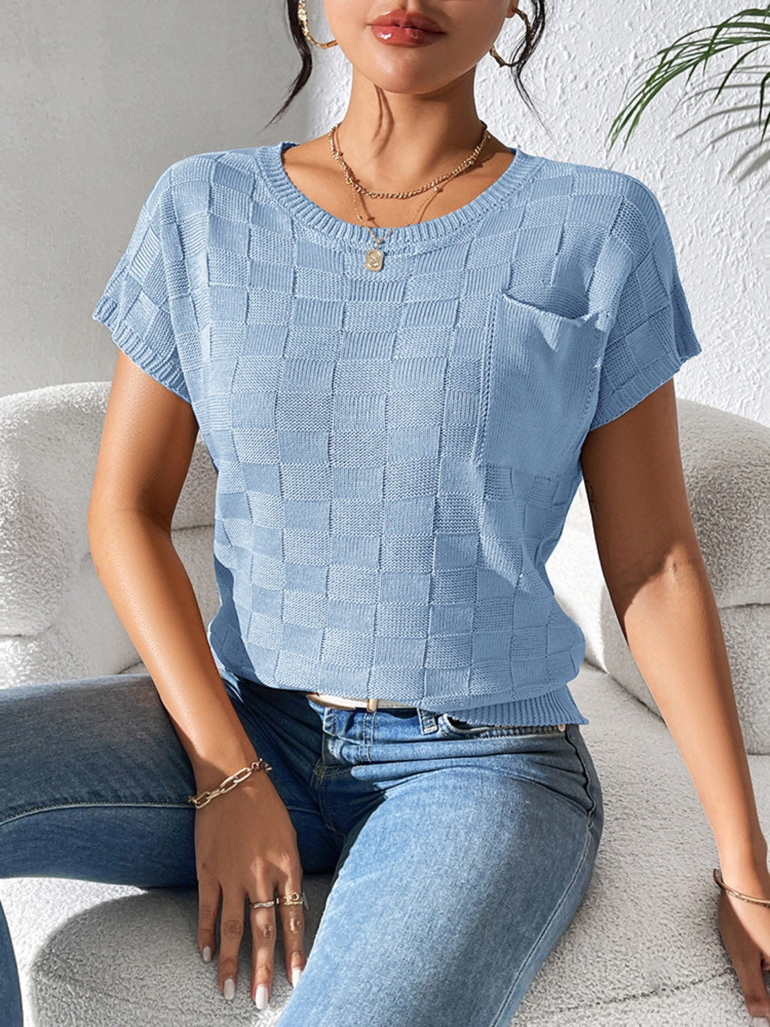 Round Neck Short Sleeve Knit Top - House of Cardwell