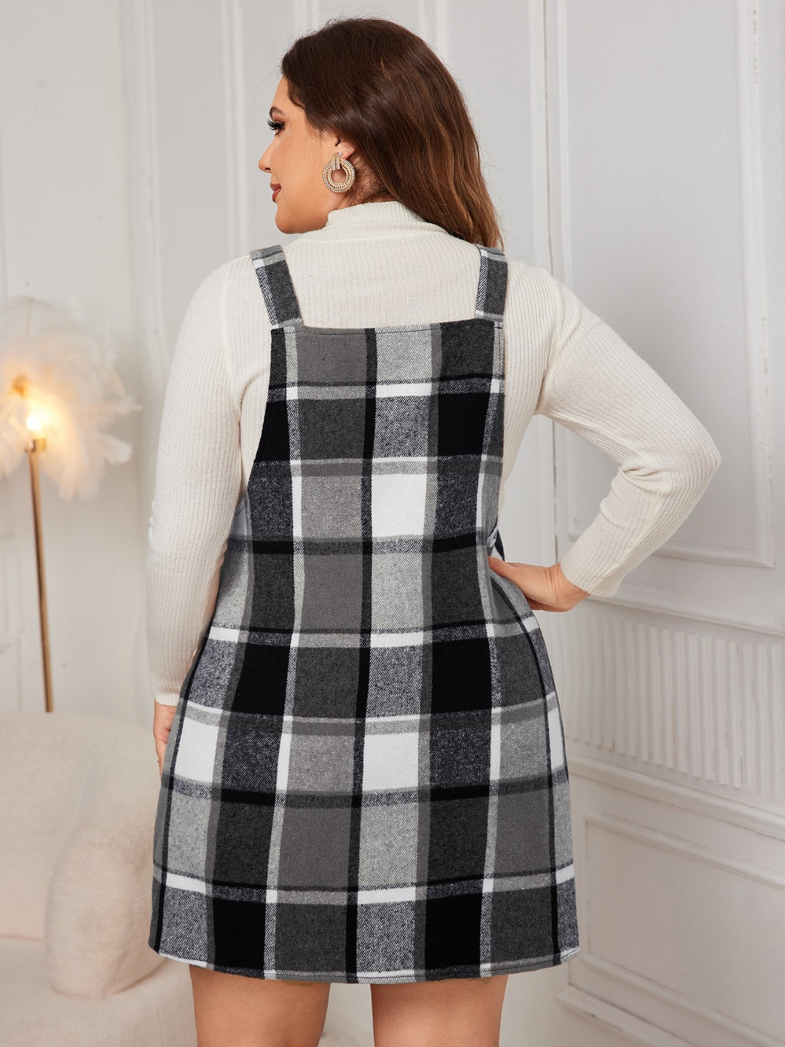 Honey Plus Size Plaid Wide Strap Overall Dress Trendsi