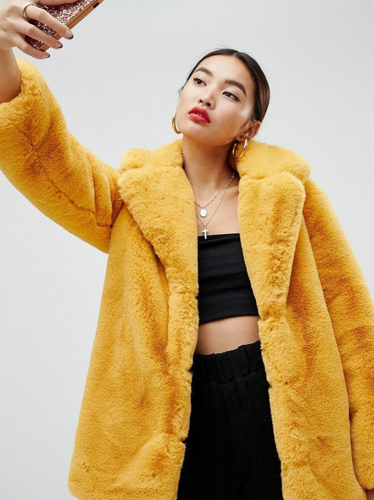 Fur plush warm casual loose jacket with thick collar and fur coat eprolo