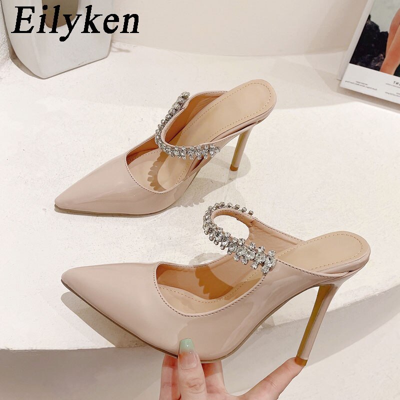 Fashion Design Crystal Pumps Women Sexy Pointed Toe High Heels Sandals Wedding Bride Prom Mules Slippers Shoes - House of Cardwell