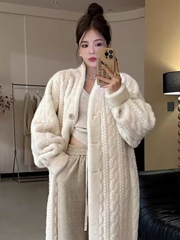 Thick and long plus knee length mink fur cardigan coat with integrated fur and eco-friendly fur coat eprolo