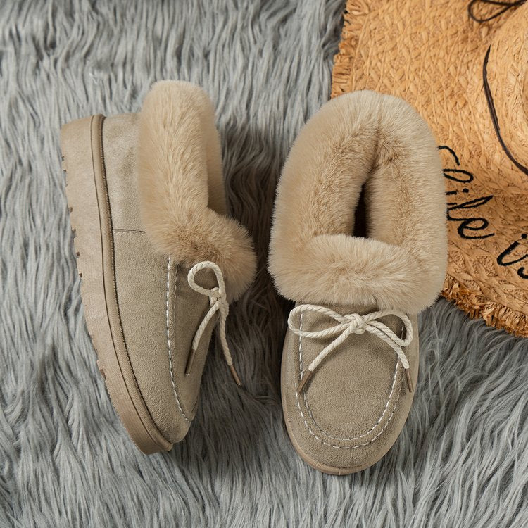 Thermal Fuzzy Tied Round Toe Boots Trendsi