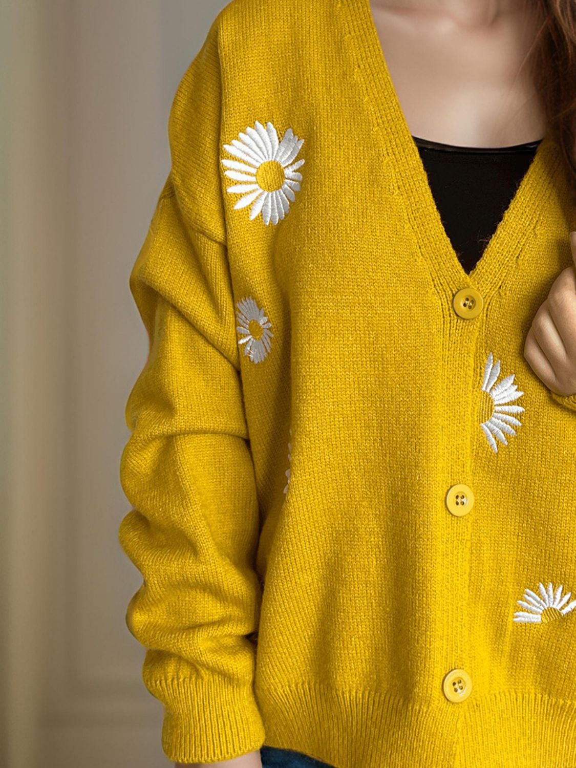 Daisy Button Up V-Neck Cardigan Trendsi