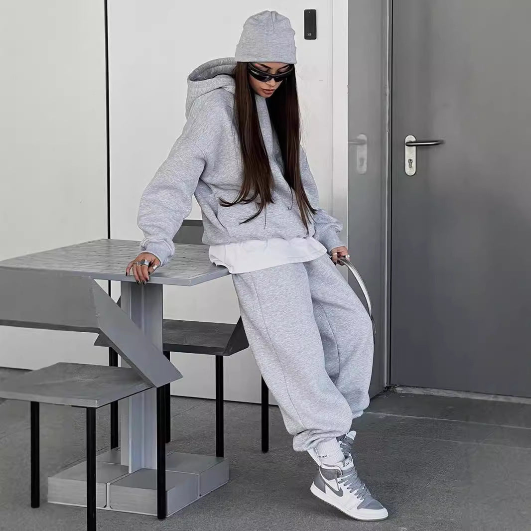 HOC Leisurely Comfortable Casual Hooded Joggers Top and Pants Set eprolo