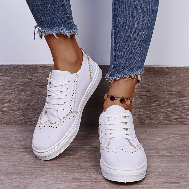 Lace-Up Suedette Flat Sneakers - House of Cardwell