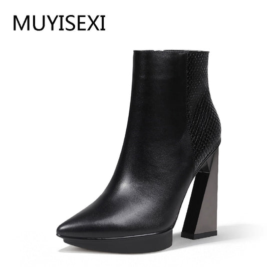Women Boots Genuine Leather Pointed Toe 11cm High Heels Brand Designer Women Shoes - House of Cardwell