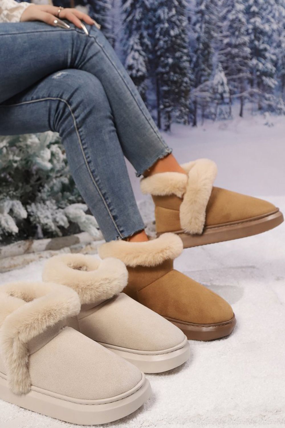 Faux Fur Round Toe Platform Boots Trendsi