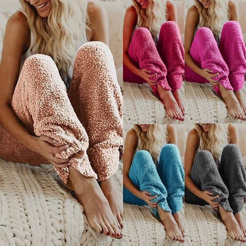 Autumn and Winter New Solid Loose Plush Women's Pajama Bottoms eprolo