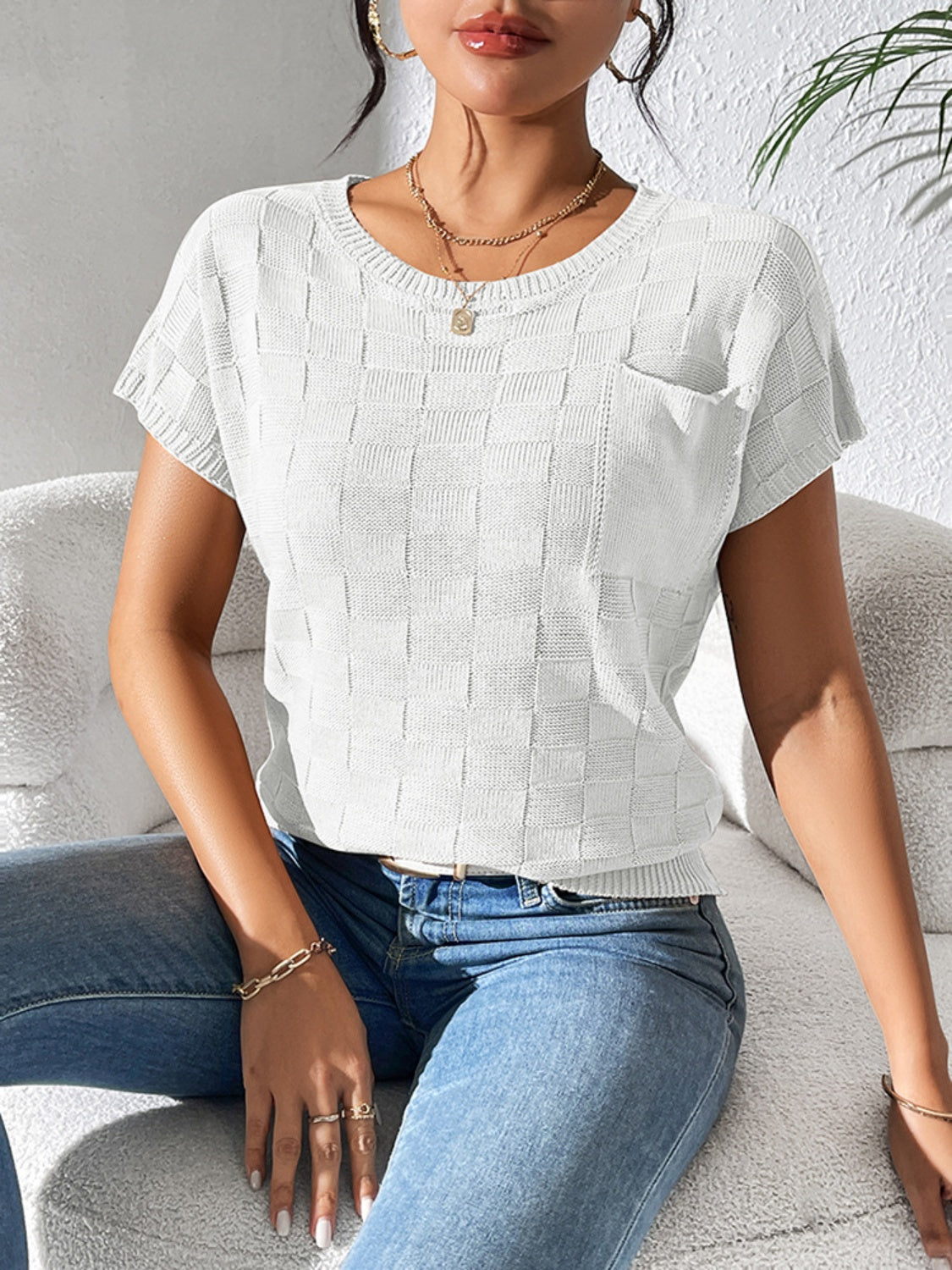 Round Neck Short Sleeve Knit Top - House of Cardwell