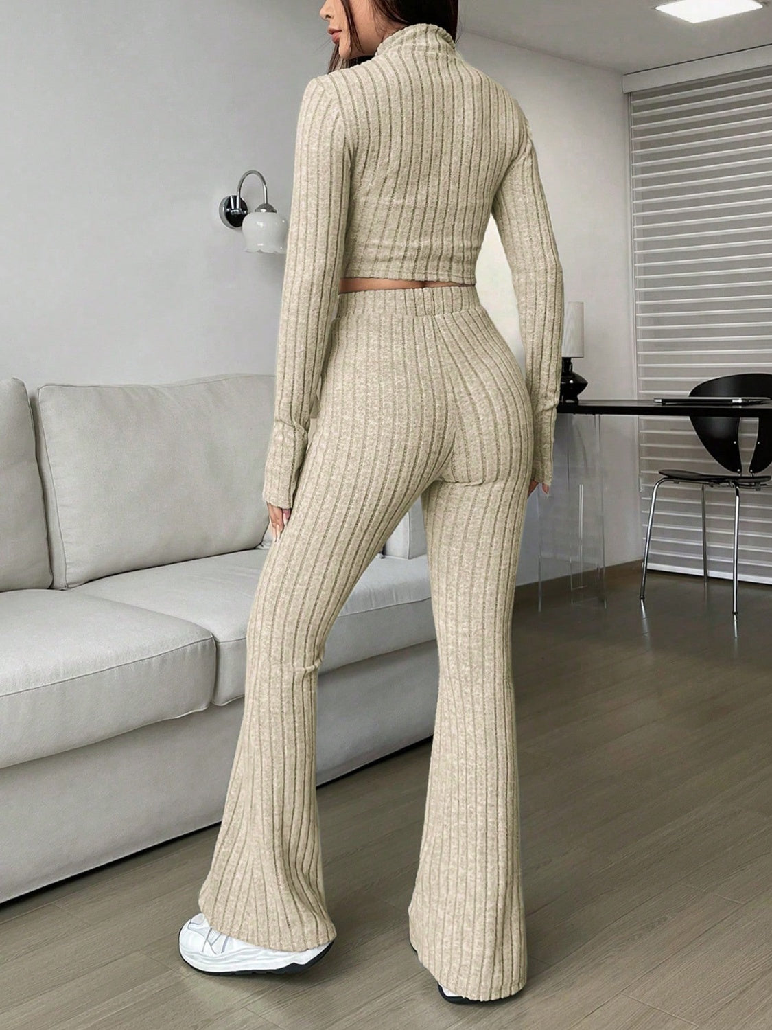 Honey Zip Up Long Sleeve Top and Pants Set Trendsi