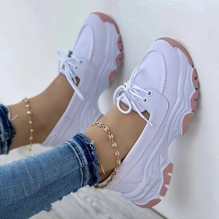 Front Lace up Casual Single Shoe Thick Sole Large Round Toe Low Top Single Shoe - House of Cardwell