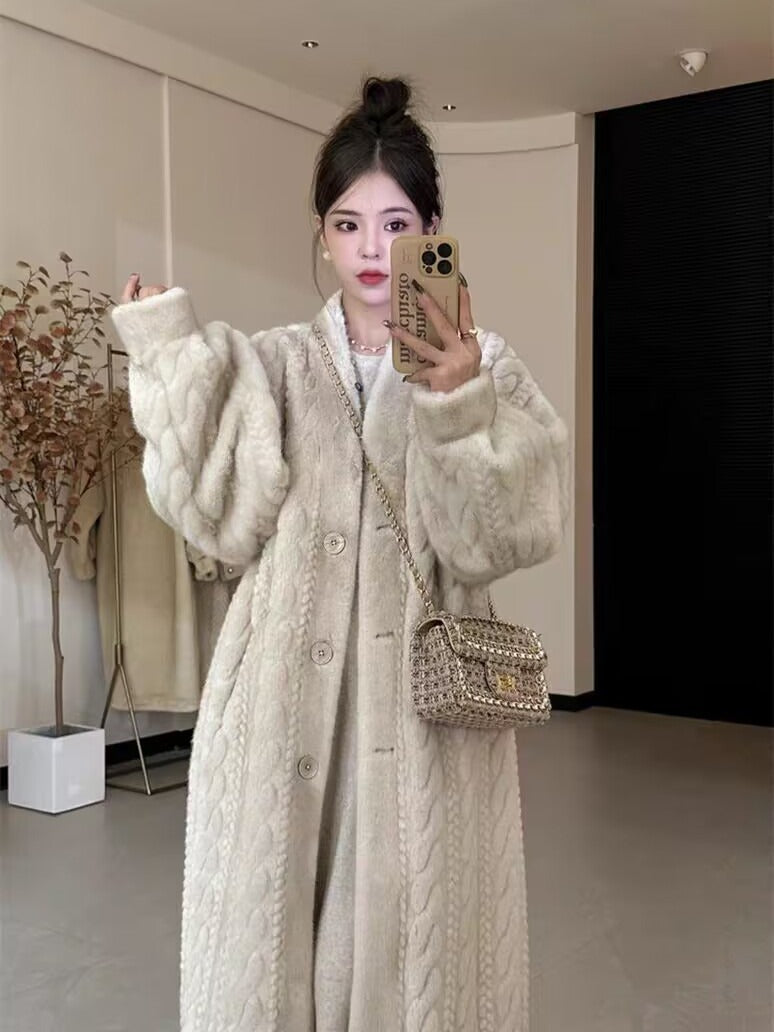 Thick and long plus knee length mink fur cardigan coat with integrated fur and eco-friendly fur coat eprolo